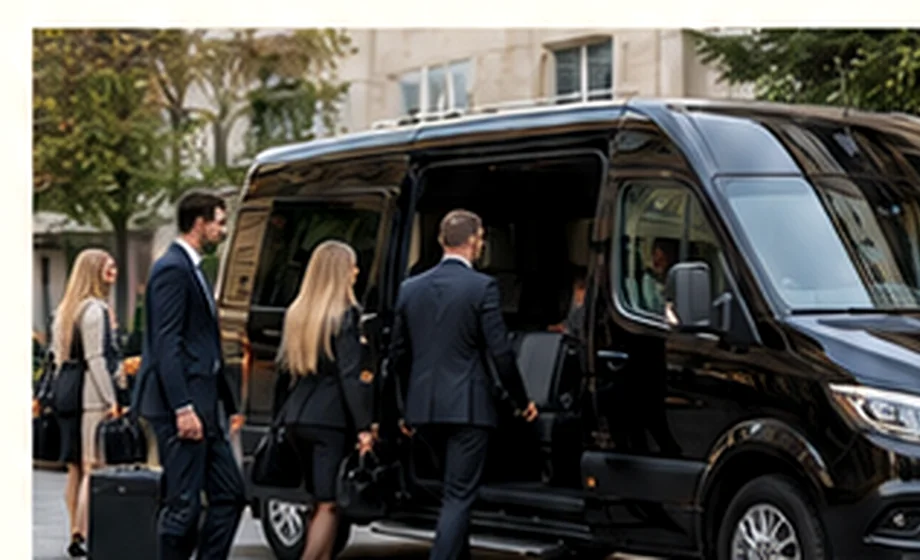 Firmenteam steigt in einen privaten Minivan