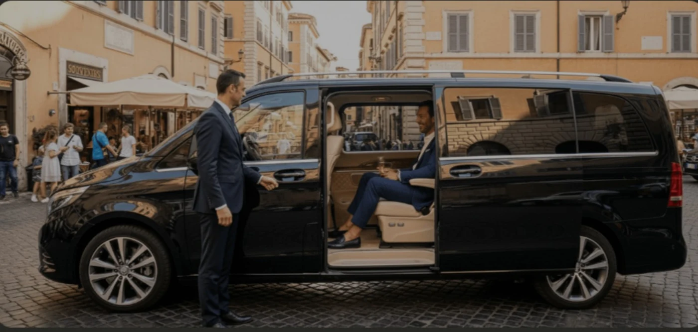 Eleganter Chauffeurservice mit Mercedes-Van in Rom